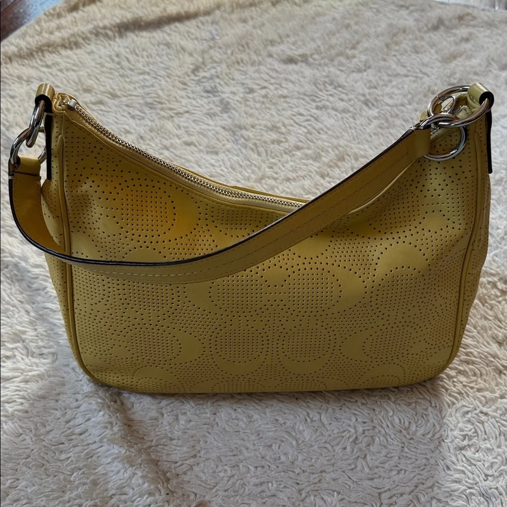 COACH Signature Stripe Convertible Hobo Bag YelowPerforated Leather F23241